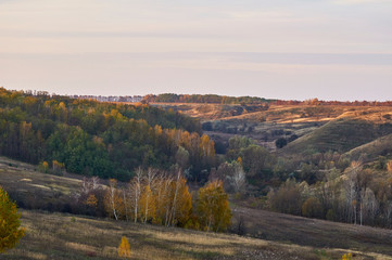 A view from Ostritsa Mountain on the territory of the Kopachevsky Slopes landscape reserve. Historical place. Autumn in nature.