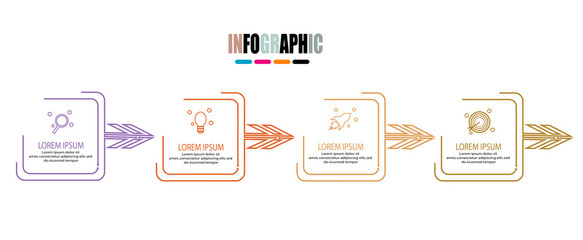 Simple timeline infographic with square arrow design outline