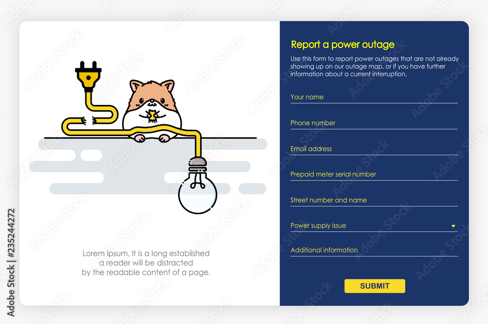 Wall mural onboarding screens design in report a power outage and form. modern and simplified vector illustrati
