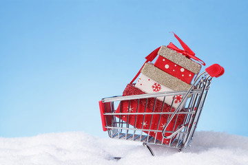 Christmas shopping during snowy day