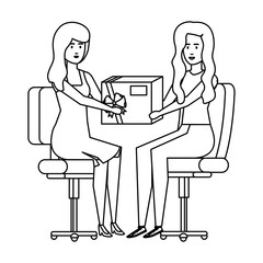 businesswomen sitting in office chair giving gift