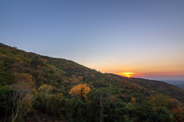 Viewpoint of khao-wong phrachan Mountain In the sunset.Huay Pong and Khok Samrong District lopburi Province. Thailand