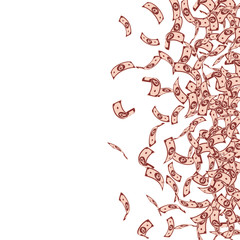 Russian ruble notes falling. Small RUB bills on wh