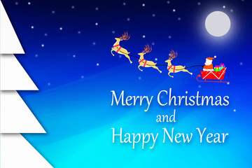 Christmas and New Year greeting illustration on December winter white night atmosphere background.