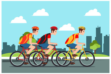 illustration of cycling in the park happily, vector illustration