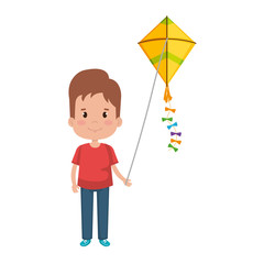 cute little boy playing with kite