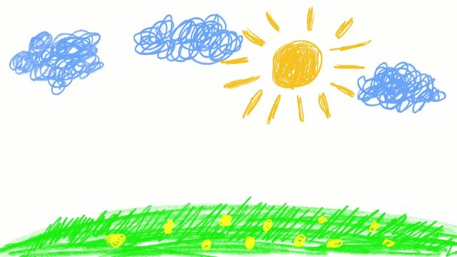 Kids drawing of summer nature animation