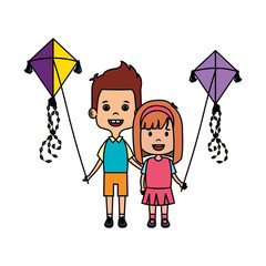 kids couple with kite flying