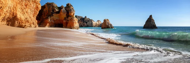 Fotobehang Algarve strand, panoramisch banner uitzicht © olezzo