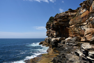 View of Bronte Beach rocks coastal area, NSW, Australia