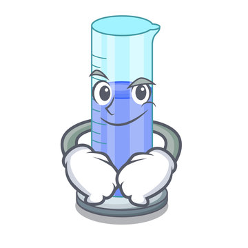 Smirking graduated cylinder icon in outline character