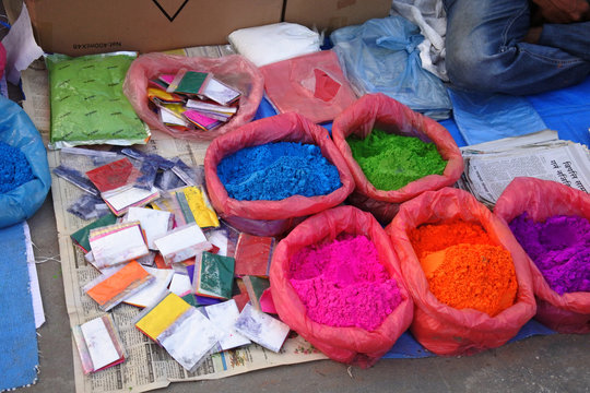 Coloured powder for sale in the market place Kathmandu
