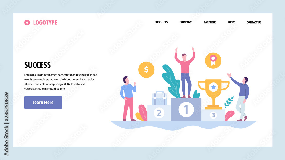 Poster vector web site gradient design template. business success, winner on the top position with reward. 