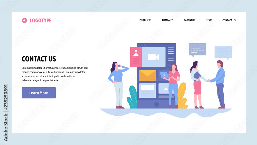 Poster vector web site gradient design template. contact us company information page. landing page concepts