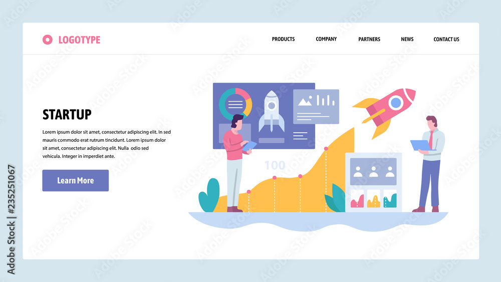 Poster vector web site gradient design template. business technology sratrup. rocket launch. landing page c