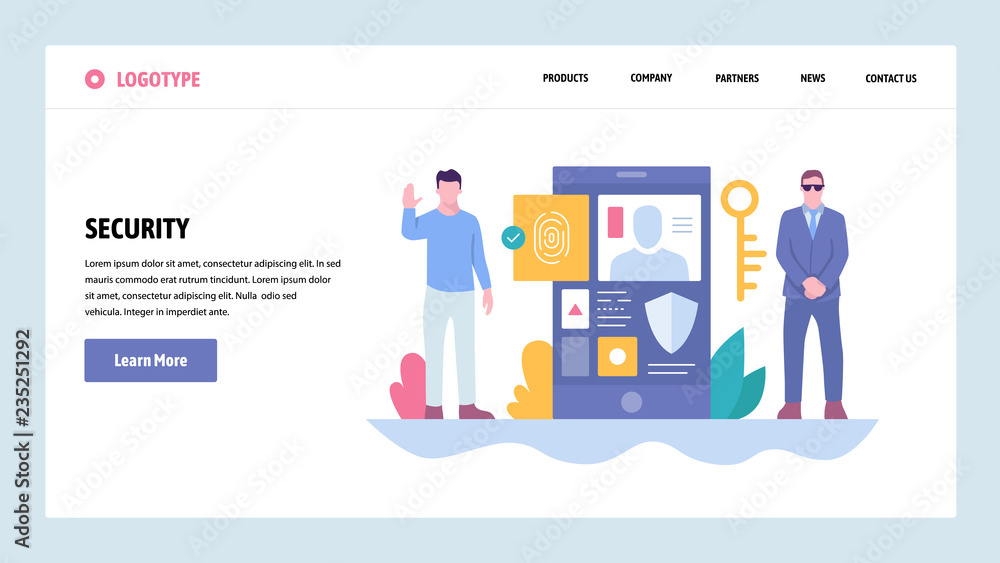 Poster vector web site gradient design template. cyber security and secure access. mobile phone fingerprint