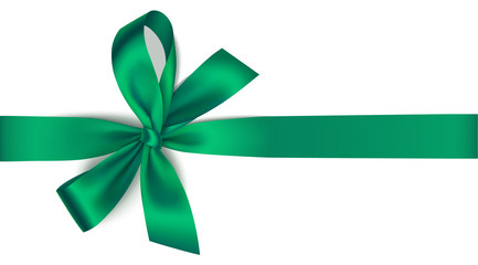 Vector green bow with horizontal ribbon isolated on white. Decorative bow for your design. Christmas decoration