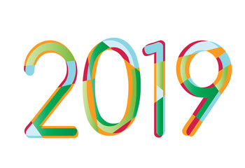 Happy New Year 2019,Number 2019,Numeral 2019, colorful 2019 vector illustration