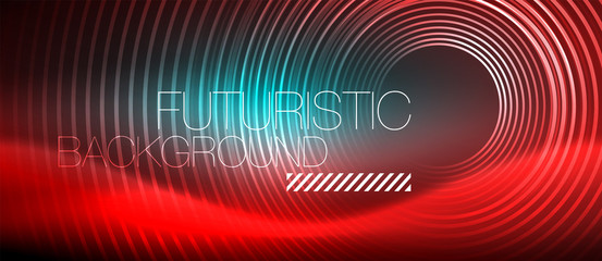 Neon glowing techno lines, hi-tech futuristic abstract background template with square shapes © antishock