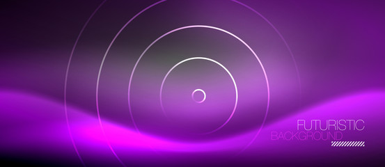 Neon circles abstract background, shiny lines