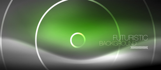 Neon circles abstract background, shiny lines