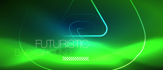 Neon glowing techno lines, hi-tech futuristic abstract background template with geometric shapes