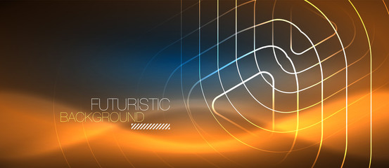 Neon glowing techno lines, hi-tech futuristic abstract background template with geometric shapes