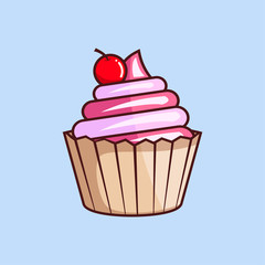 strawberry cupcake with cherry vector design
