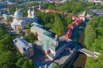 A view from the height of the Alexander Nevsky Lavra on a sunny May day. Saint-Petersburg, Russia