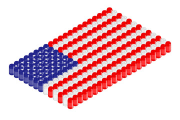 Fototapeta premium Isometric beverage can in row, United States national flag shape concept design illustration isolated on white background, Editable stroke