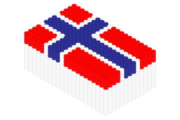 Isometric cigarette in row, Norway national flag shape concept design illustration isolated on white background, Editable stroke