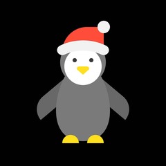 cute penguin and santa hat, Merry Christmas icon set, flat design