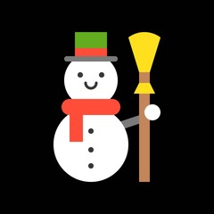 Snowman and broom, Merry Christmas icon set, flat design