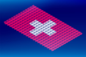 Isometric love heart box transparency, Switzerland national flag shape, Blockchain cryptocurrency concept design illustration isolated on blue gradients background, Editable stroke