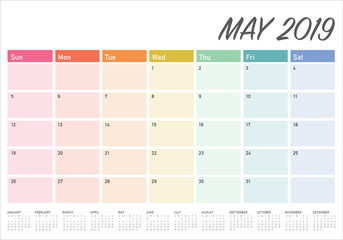 May 2019 desk calendar vector illustration