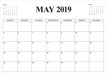 May 2019 desk calendar vector illustration