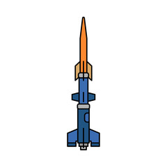 Line flat color vector icon elements of aerospace program geophysical rocket. Cartoon style rocket, scientific research. Spaceship technology illustration. Space investigations. Galaxy. Clipart logo.