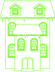 Obraz na płótnie Canvas Colorful Winter Western style house outline