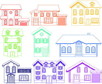 Colorful Winter Western style house outline