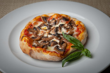 mushrooms pizza on a white plate