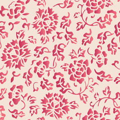 Elegant seamless Chinese style botanic garden peony flower pattern background