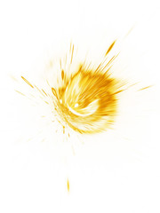 Obraz premium Abstract holiday background with blurred golden rays and sparkles. Fantastic light effect. Digital fractal art. 3d rendering.