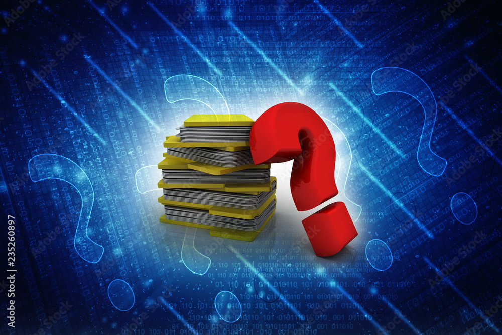 Poster 3d rendering file folder with question symbol