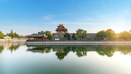 Fototapeta premium Scenery of the Imperial Palace corner tower in Beijing