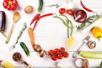 fresh vegetables on wooden background