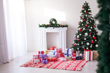 Christmas Interior home with Christmas tree gifts new year Garland lights