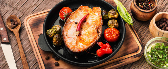 Baked salmon steak