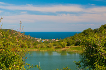 Quiet lake over the Black Sea, Crimea