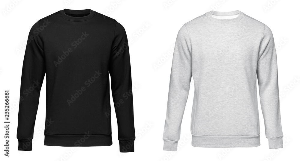Sticker blank template mens grey and black pullover long sleeve, front and back view, isolated on white back - Stickers