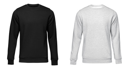 Blank template mens grey and black pullover long sleeve, front and back view, isolated on white...